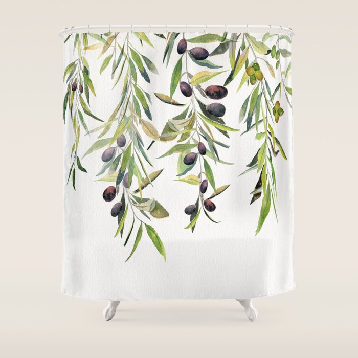 Olive Branch Watercolor  Shower Curtain Gallery Image 1