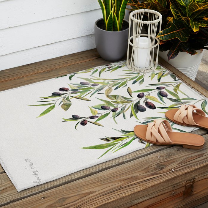 Olive Branch Watercolor  Outdoor Rug Gallery Image 2
