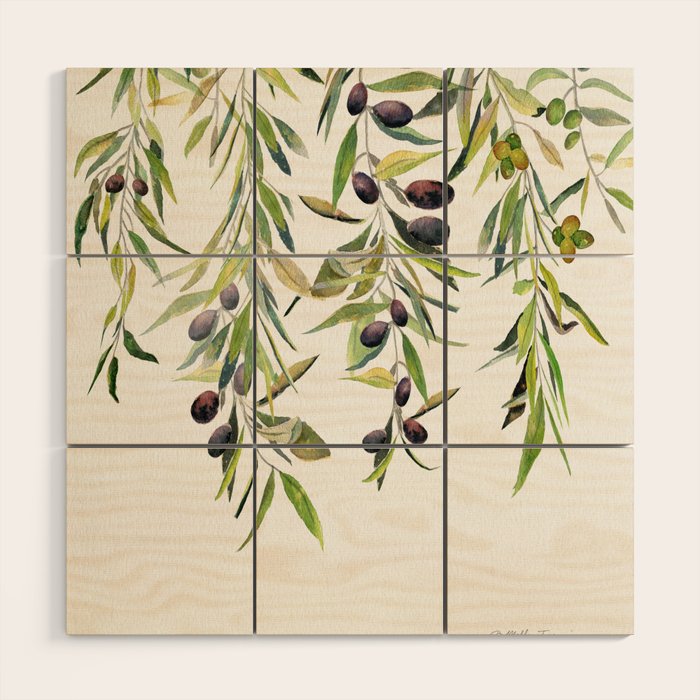 Olive Branch Watercolor  Wood Wall Art Gallery Image 1