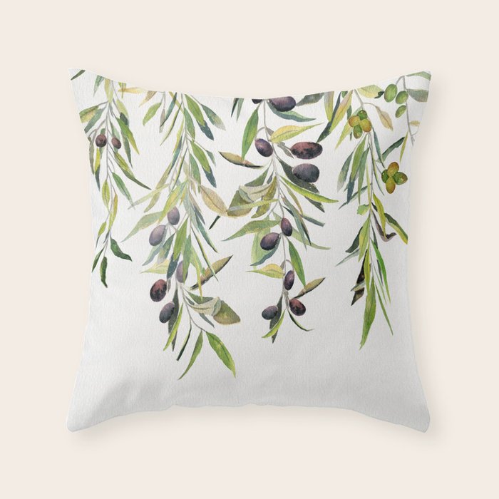 Olive Branch Watercolor  Throw Pillow Gallery Image 1