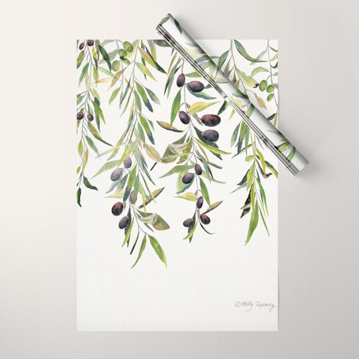 Olive Branch Watercolor  Wrapping Paper Gallery Image 1