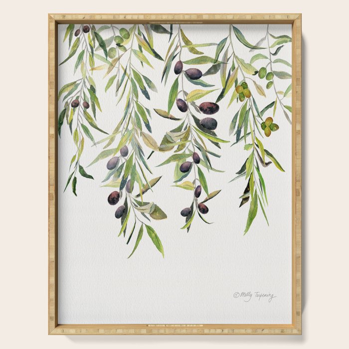 Olive Branch Watercolor  Serving Tray Gallery Image 1