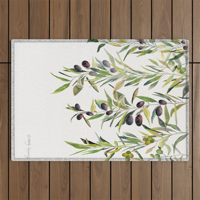 Olive Branch Watercolor  Outdoor Rug Gallery Image 1
