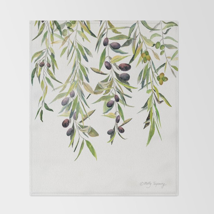 Olive Branch Watercolor  Throw Blanket Gallery Image 2