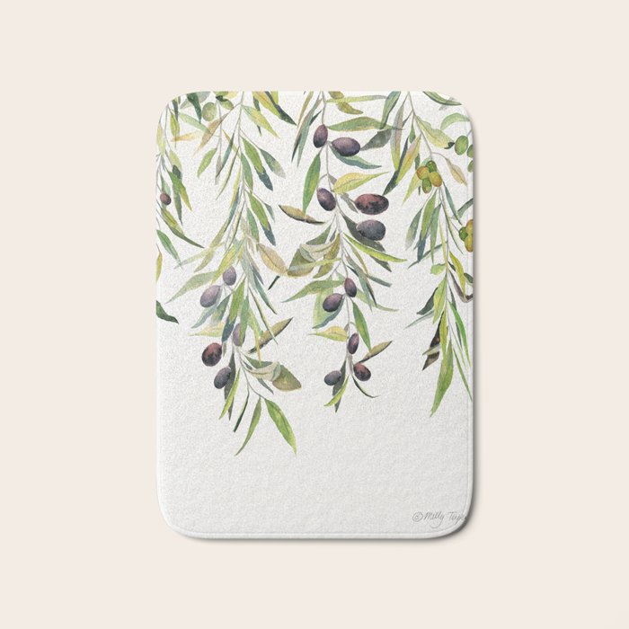 Olive Branch Watercolor  Bath Mat Gallery Image 1