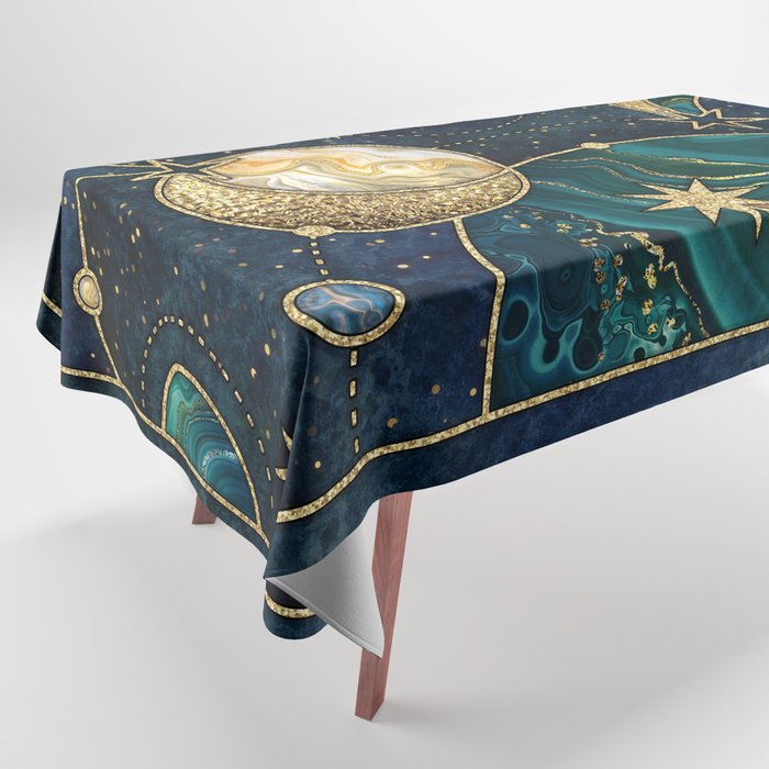 Celestial Starry Emerald Gold Cosmos Tablecloth Gallery Image 1