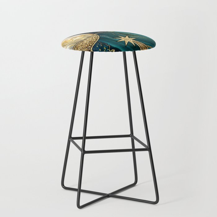 Celestial Starry Emerald Gold Cosmos Stool Gallery Image 1