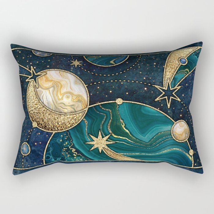 Celestial Starry Emerald Gold Cosmos Rectangular Pillow Gallery Image 1
