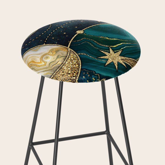 Celestial Starry Emerald Gold Cosmos Stool Gallery Image 2
