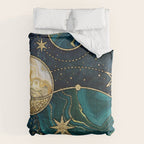 Celestial Starry Emerald Gold Cosmos Comforter Gallery Image 6