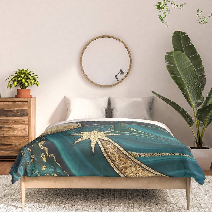 Celestial Starry Emerald Gold Cosmos Comforter Gallery Image 3