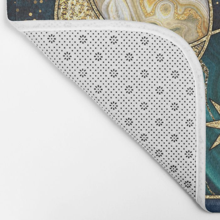 Celestial Starry Emerald Gold Cosmos Bath Mat Gallery Image 2