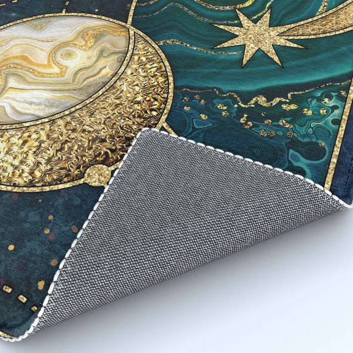 Celestial Starry Emerald Gold Cosmos Rug Gallery Image 4