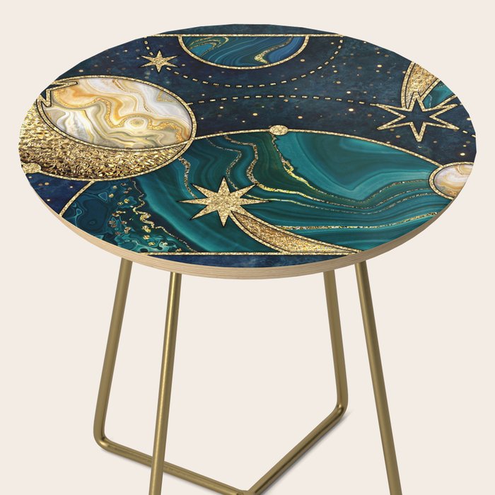 Celestial Starry Emerald Gold Cosmos Side Table Gallery Image 2