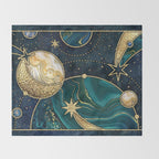 Celestial Starry Emerald Gold Cosmos Throw Blanket Gallery Image 2