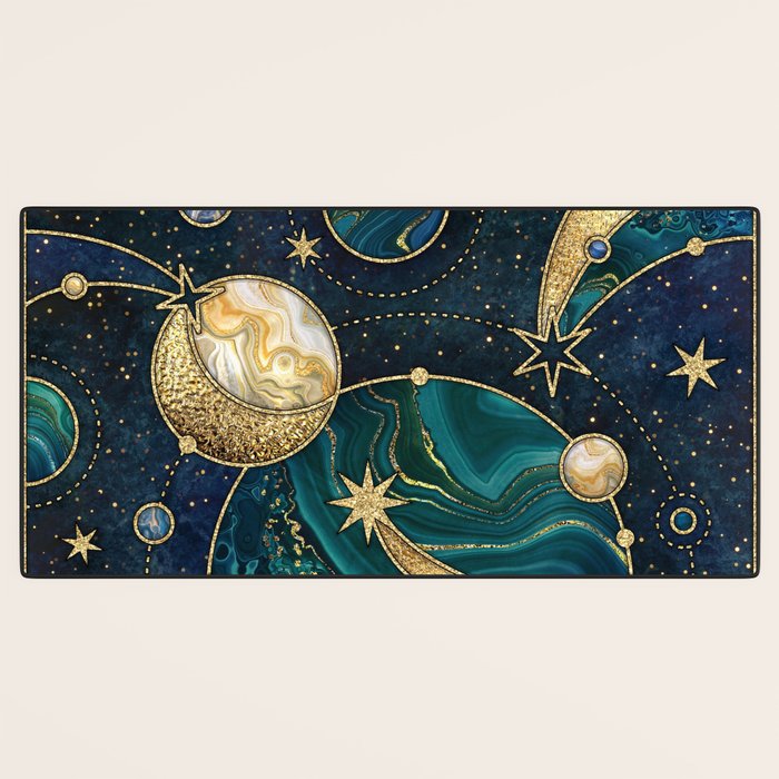 Celestial Starry Emerald Gold Cosmos Desk Mat Gallery Image 3