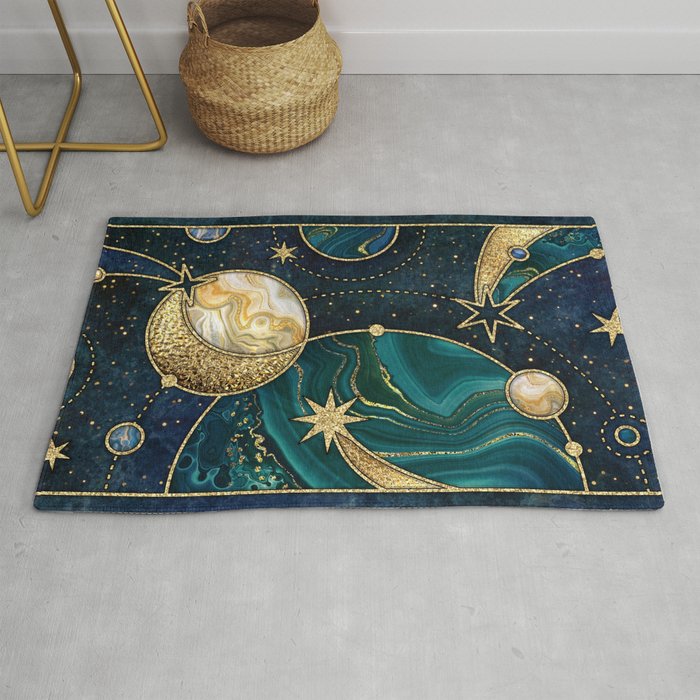 Celestial Starry Emerald Gold Cosmos Rug Gallery Image 1