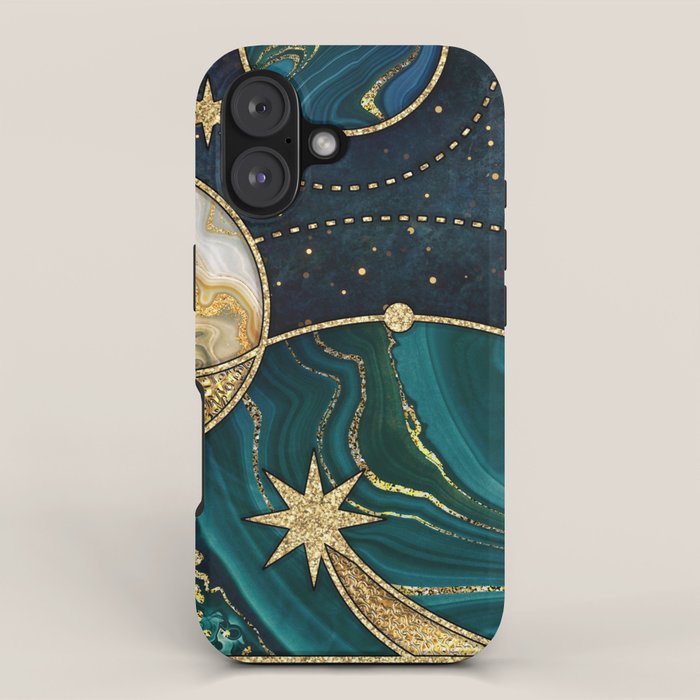 Celestial Starry Emerald Gold Cosmos iPhone Case Gallery Image 1