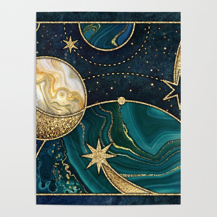 Celestial Starry Emerald Gold Cosmos Poster Gallery Image 4