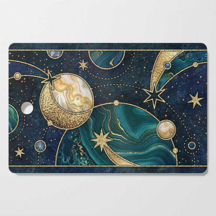 Celestial Starry Emerald Gold Cosmos Cutting Board Gallery Image 1