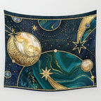 Celestial Starry Emerald Gold Cosmos Wall Tapestry Gallery Image 4