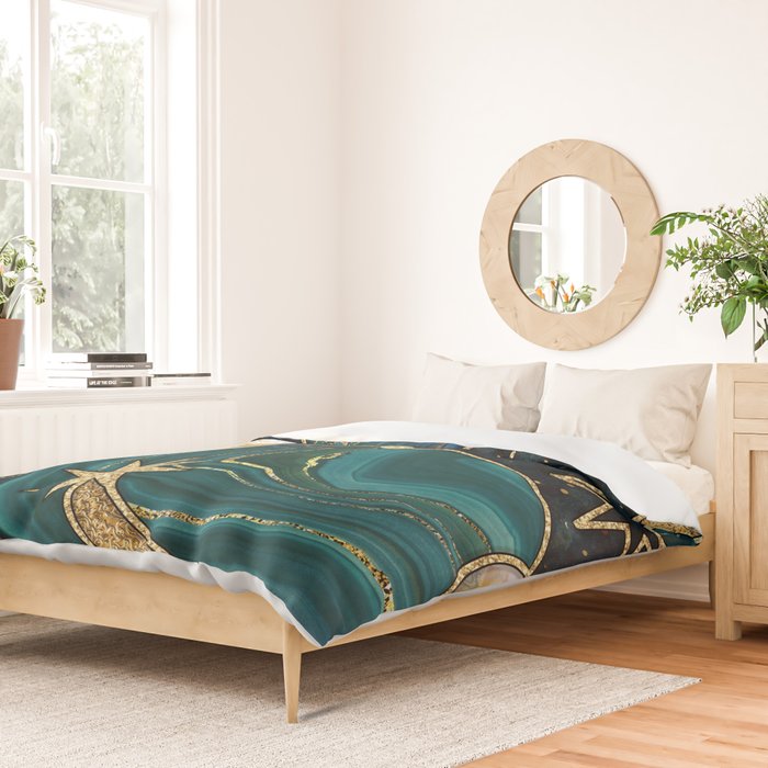 Celestial Starry Emerald Gold Cosmos Duvet Cover Gallery Image 2