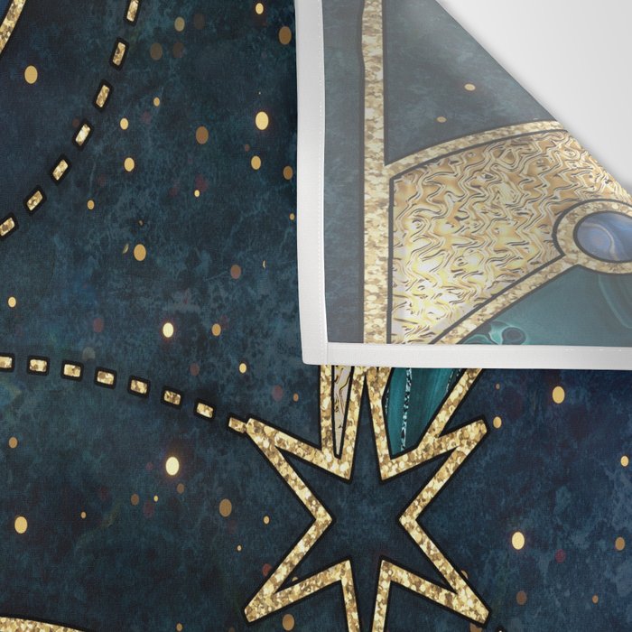 Celestial Starry Emerald Gold Cosmos Wall Tapestry Gallery Image 3