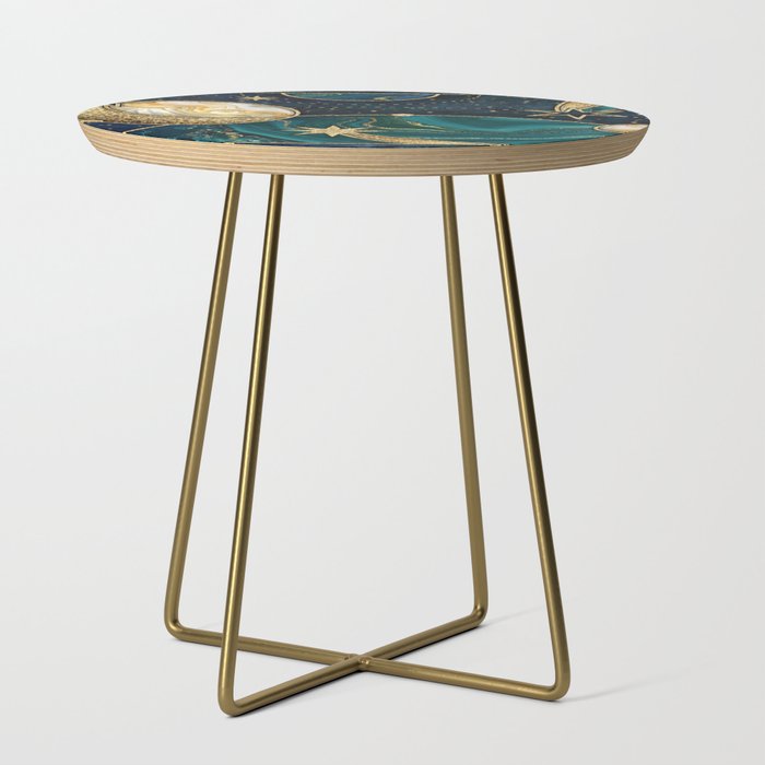 Celestial Starry Emerald Gold Cosmos Side Table Gallery Image 1