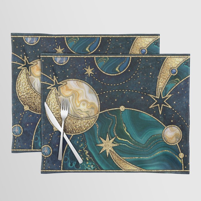 Celestial Starry Emerald Gold Cosmos Placemat Gallery Image 1