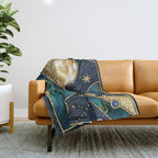 Celestial Starry Emerald Gold Cosmos Throw Blanket Gallery Image 1