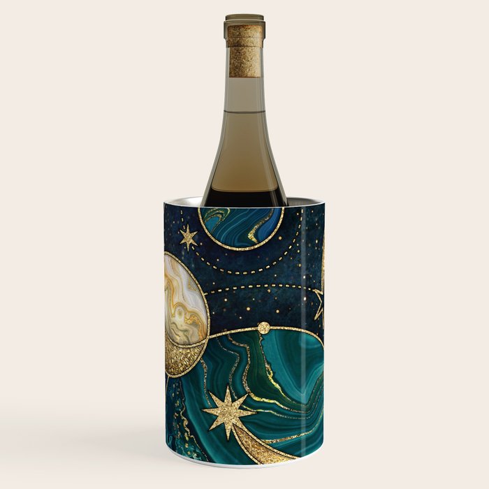 Celestial Starry Emerald Gold Cosmos Wine Chiller Gallery Image 1