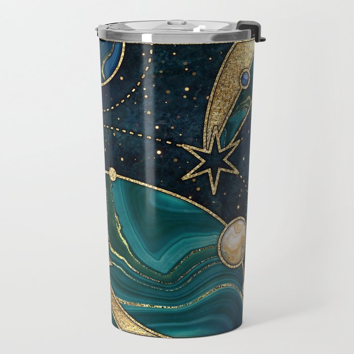 Celestial Starry Emerald Gold Cosmos Travel Mug Gallery Image 2
