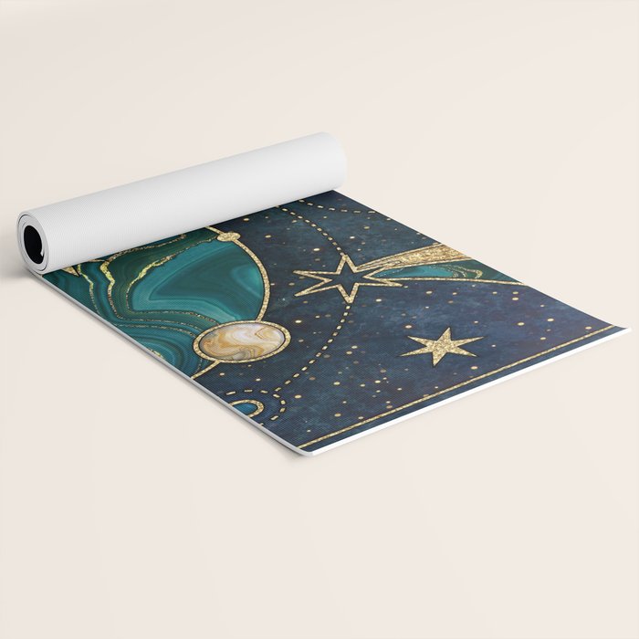 Celestial Starry Emerald Gold Cosmos Yoga Mat Gallery Image 2