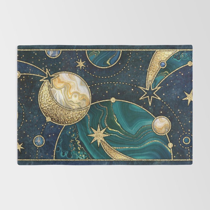 Celestial Starry Emerald Gold Cosmos Rug Gallery Image 2