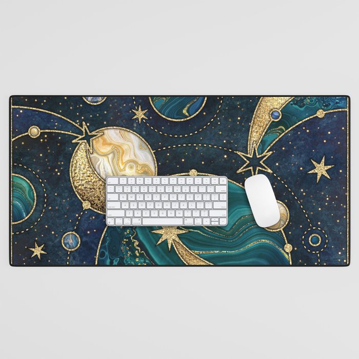 Celestial Starry Emerald Gold Cosmos Desk Mat Gallery Image 1