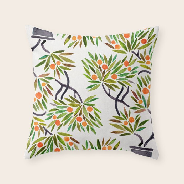 Bonsai Tree - Orange Fruit Throw Pillow Gallery Image 1