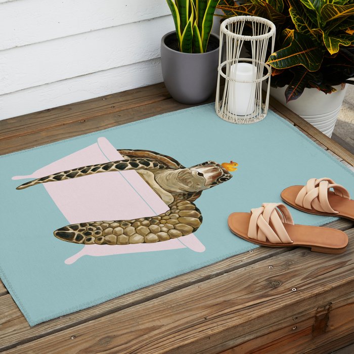 Sea Turtle in Bathtub Outdoor Rug Gallery Image 2