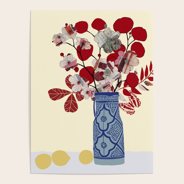 Red Flowers in Vase Poster