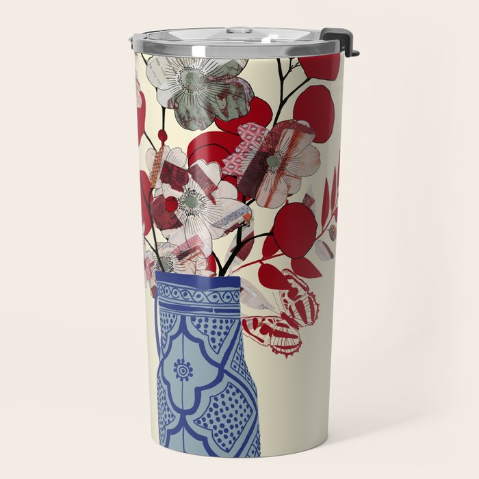 Red Flowers in Vase Travel Mug Gallery Image 2