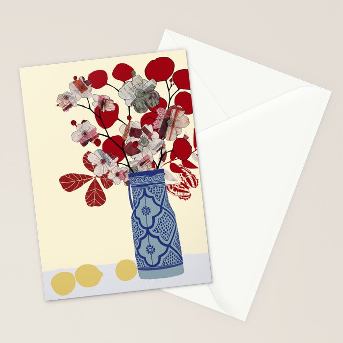 Red Flowers in Vase Stationery Card Gallery Image 2