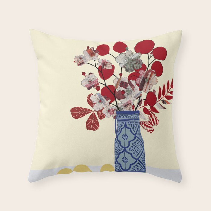 Red Flowers in Vase Throw Pillow Gallery Image 1