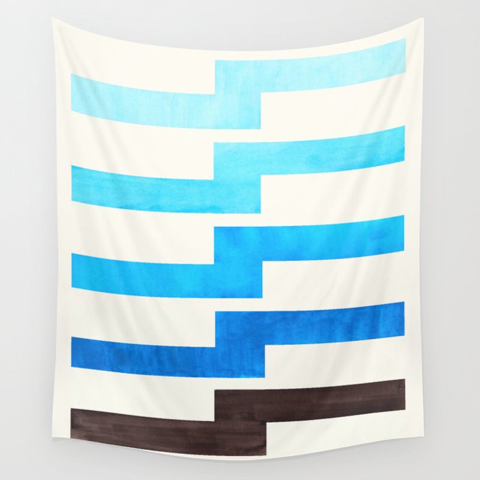 Blue Baby Blue Watercolor Minimalist Geometric Zig Zag Lightning Bolt Pattern Wall Tapestry Gallery Image 1