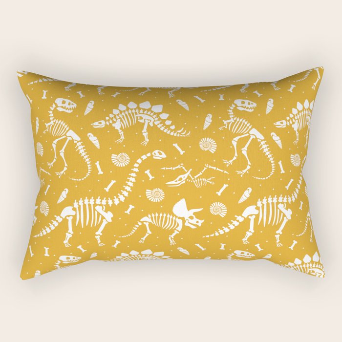 Dinosaur Fossils on Mustard Yellow Rectangular Pillow Gallery Image 2