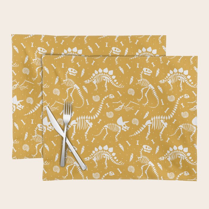 Dinosaur Fossils on Mustard Yellow Placemat Gallery Image 1