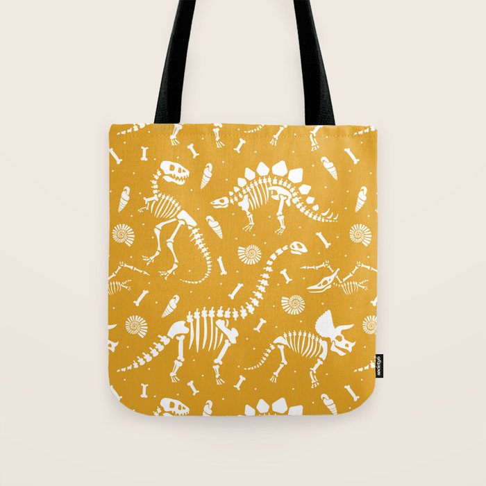 Dinosaur Fossils on Mustard Yellow Tote Bag Gallery Image 1