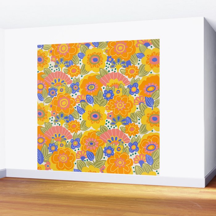 Dalia Floral Orange Pattern Wall Mural Gallery Image 2