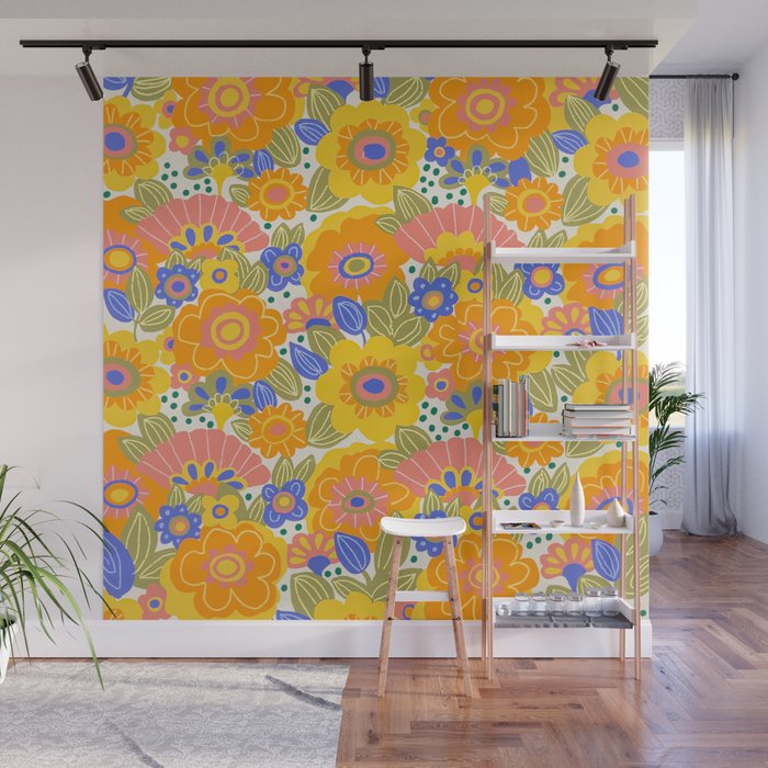 Dalia Floral Orange Pattern Wall Mural Gallery Image 1