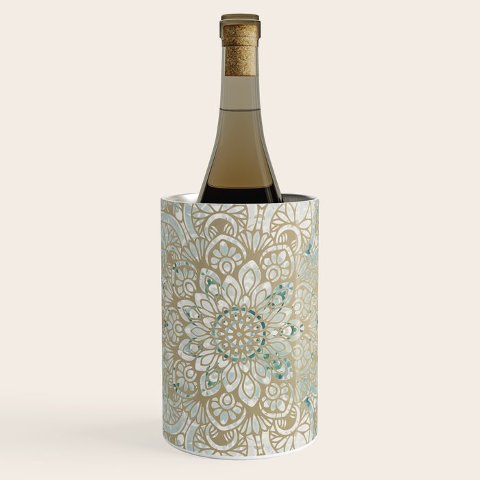 Yoga, Mandala, Teal and Gold, Wall Art Boho Wine Chiller Gallery Image 1