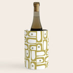 Mid Century Modern Piquet Geometric Multi Pattern in Vintage Olive Green and White Wine Chiller Gallery Image 1