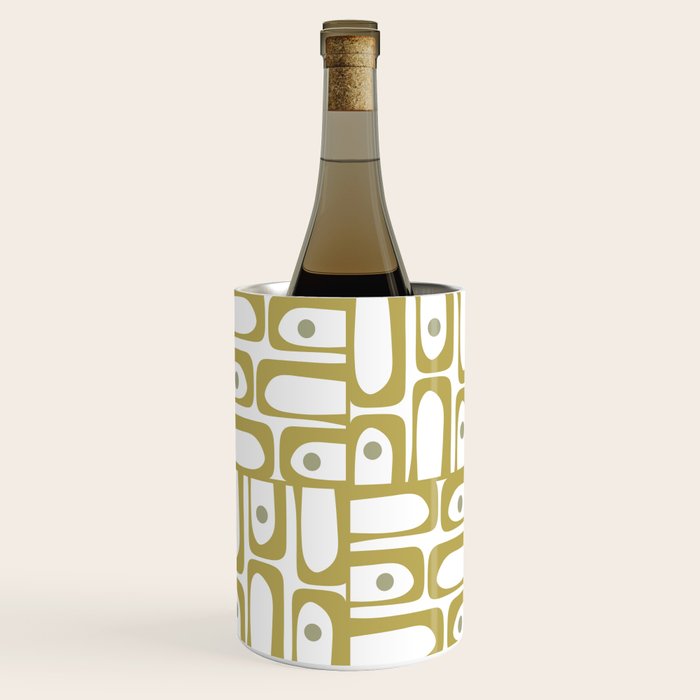 Mid Century Modern Piquet Geometric Multi Pattern in Vintage Olive Green and White Wine Chiller Gallery Image 1